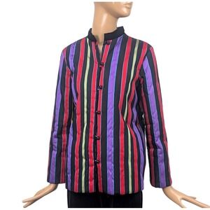 Vintage Colorful quilted striped black velvet 1970's whimsigoth jacket pockets